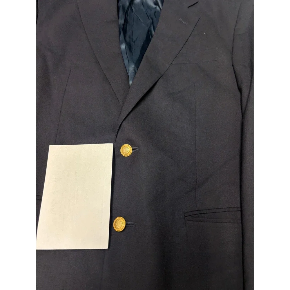 Jos A Bank Mens Navy Blue 100% Wool‎ Blazer Gold Crest Buttons 39R Sport Coat